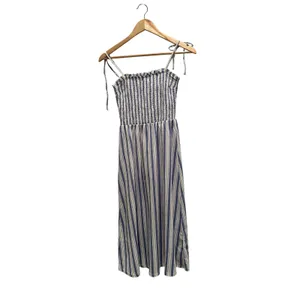 H&M Divided Light Blue Striped Smocked Tie Shoulder Midi Dress XS Coastal Summer thumbnail 2