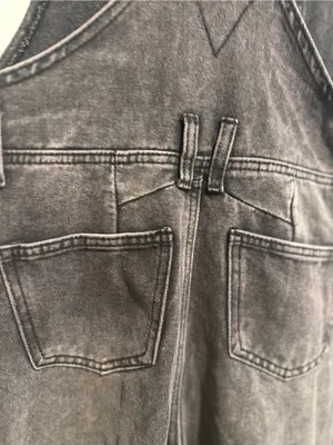 Black denim overalls jumpsuit Sz:L acid washed relaxed fit wide leg Baggy. thumbnail 13