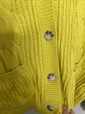 St. John's Bay Neon Yellow Cable Knit V-Neck Cardigan S thumbnail 8
