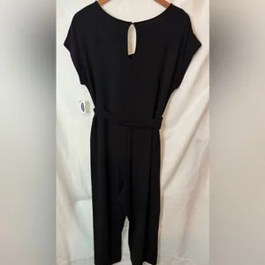 NWT Old Navy Women's Jumpsuit Size Lg Black Solid Short Sleeve Tie Wide Leg Crop thumbnail 5