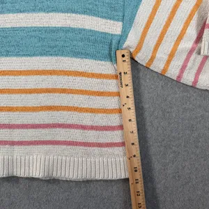 LOFT Women's Large Striped Knit Sweater Top Teal Orange Pink Drop Shoulder Boxy thumbnail 6