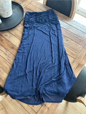 Anthropologie Maeve Yoke Ruched Navy Blue Skirt XS thumbnail 5