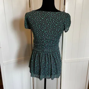 Postmark Womens Top‎ Size Small Anthropologie Polka Dot Green Gray Grey Peplum thumbnail 3