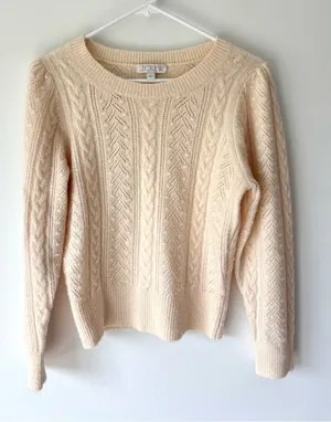 J. Crew Cream Cable Knit Chunky Crewneck Sweater Wool Alpaca Blend Fisherman thumbnail 1