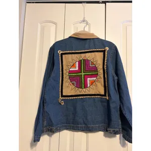 Vintage Denim‎ Jacket Women's Small Embroidered Southwestern Collar Zip Up Small thumbnail 4