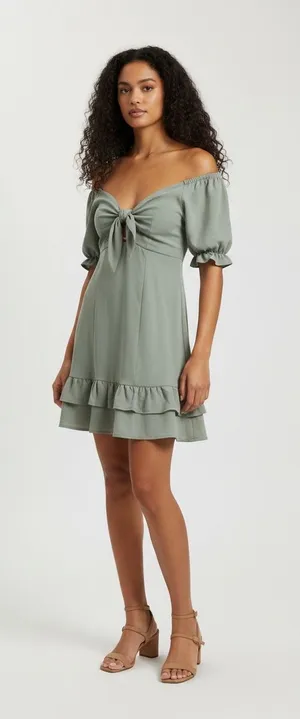 Double Zero Puff Sleeve Mini Dress in Sage thumbnail 1
