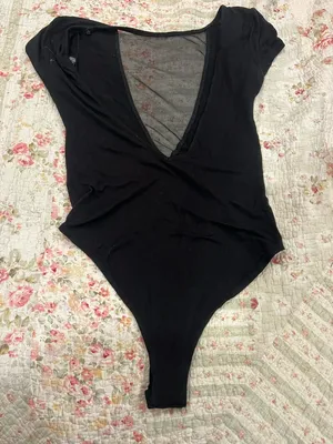 Classic Black V-Neck Short Sleeve Bodysuit thumbnail 2