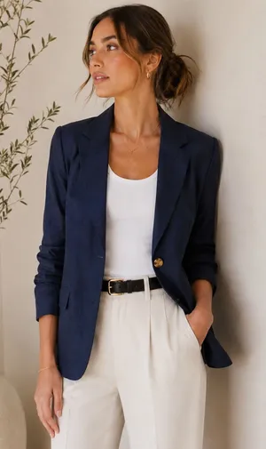 Quince 100% European Linen Structured Navy Blue‎ Blazer thumbnail 1