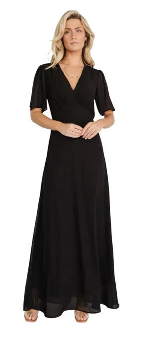 Baltic Born - NWT Esti Black Chiffon Maxi Wedding Dress Sz M thumbnail 1