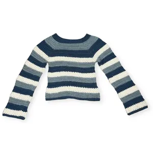 Blue White Stripes Crochet Y2K Handmade Sweater Fall Winter thumbnail 1