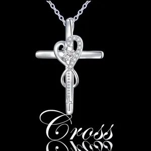 Sterling Silver CZ Cross Necklace Faith Hope Love Infinity thumbnail 5