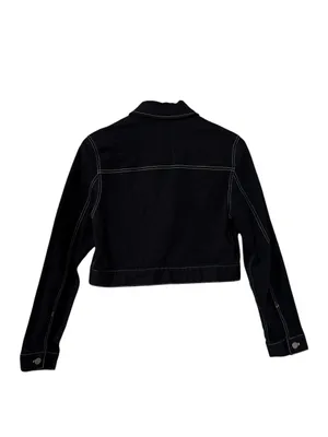 OAK + FORT Black White Contrast Stitch Cropped Cotton Jacket thumbnail 5