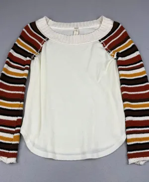 Altar’d State Waffle Knit Boho Thermal Top Striped Bell Sleeve Women’s S thumbnail 1