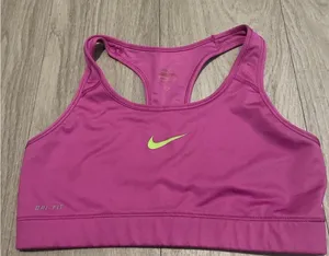 Nike Women's Magenta Sports Bra with Lime Logo thumbnail 1