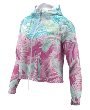 Nike Sportswear Women's‎ Sz Small Tropical Floral Windrunner Crop Hoodie Jacket thumbnail 1