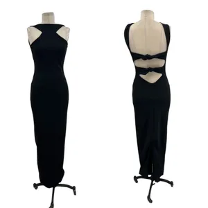 Nookie Long Gown Maxi Dress Bodycon‎ Halter Neck Cut Out Tie Black Size Small thumbnail 2