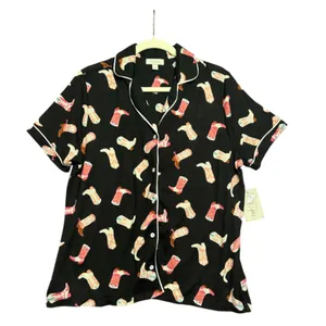 Olivia Sky Womens Cowboy Boot Pajama Set Black Pink Western‎ PJ Shorts Large NEW thumbnail 2