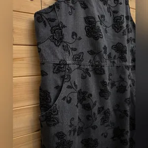 Vintage Talbots Size Large Gray Velvet Floral Overall Dress Whimsigoth Goth thumbnail 4