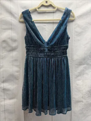 Lulus NWT Smokeshow Teal Metallic Deep V Sleeveless Skater Mini Dress Size XS thumbnail 4