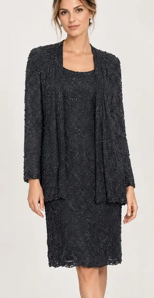 Scala Vintage Black Floral Beaded Sleeveless Midi Dress with Jacket 3X thumbnail 1
