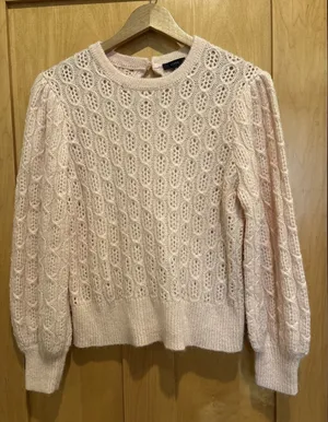 J.CREW Balloon Sleeve Cable Knit Sweater Alpaca Wool Blend Balletcore Size Large thumbnail 1