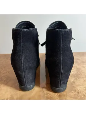 Prada Black Suede Chukka Ankle Boots Women's Size 40 Lace-Up Wedge Heel thumbnail 4