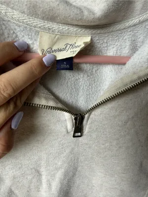 Cropped Quarter Zip Sweatshirt Small Oatmeal Heather Fleece Casual Athleisure thumbnail 2