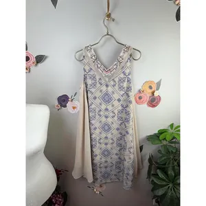Free People Cream & Pink Sleeveless Beaded Sleeveless Shift Dress - Size - Small thumbnail 5