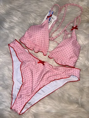 CIDER Pink Polka Dot Ruffle Triangle Bikini Large NWT COQUETTE GIRLY FEMININE thumbnail 6