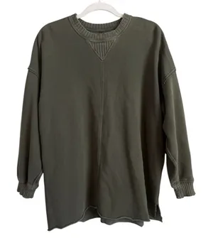 Aerie Down to Earth Crewneck Sweatshirt Olive Green Oversized Boho Lounge Small thumbnail 1