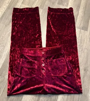 Halara Burgundy Crushed Velvet Flare Pants XS Button Front Stretch thumbnail 1