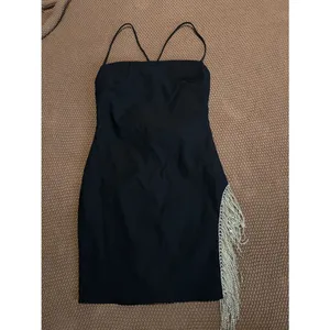 White Fox Black Rhinestone Fringe Mini Dress | Size Medium thumbnail 3