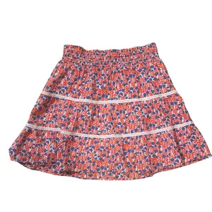 J. Crew Smocked Tiered Floral Mini Skirt – Red & Blue Summer Cotton (S) thumbnail 2