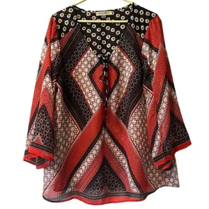 Figueroa & Flower Blouse Shirt Women Size‎ Large Boho Tunic Floral Patchwork thumbnail 1