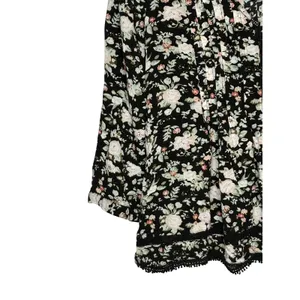 Maeve‎ Anthropologie Floral Lace Trim Blouse Womens 10 Black Boho Pleated Rayon thumbnail 6
