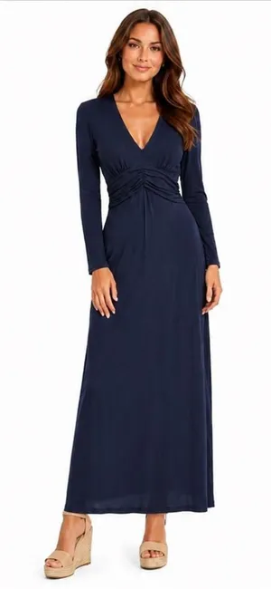 Boden Women’s Classic Jersey Knit Faux Wrap V-Neck Maxi Dress Navy Blue Size 6R thumbnail 1