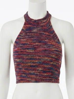 Cider Knit Halter Neck Crop Top Multicolor Space Dye Sleeveless‎ Tank Medium thumbnail 1