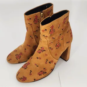 Bocage Cognac Suede Floral Embroidered Ankle Booties Block Heel EU 40 (US 9) thumbnail 16