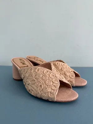 Sam‎ Edelman Sareen Seashell Pink Woven Raffia Block Heel Mule Sandals thumbnail 2