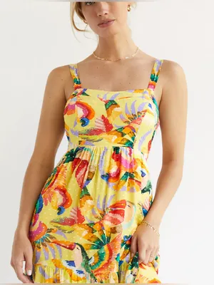 Anthropologie Farm Rio Textured Tropical Maxi Dress Yellow Small thumbnail 2