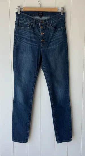 J. Crew Dark Blue High-Rise Button-Fly Skinny Jeans 27 thumbnail 1