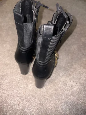 Forever Black Lace-Up Combat Boots with Gold Chain Accent size 7 thumbnail 7