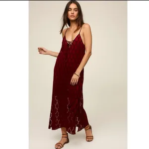 BAND OF THE FREE Lila Burgundy Autumn Slit Midi Dress Sleeveless Boho Medium thumbnail 2