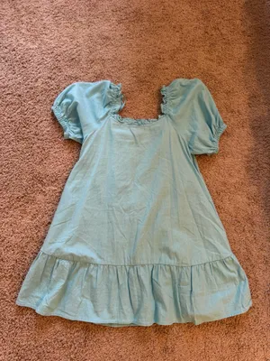 Stoney Clover Target Puff Sleeve Mini Babydoll Dress Aqua Blue thumbnail 4