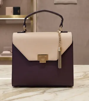 Vintage Dune London Two-Tone Top Handle Satchel in Cream I and Plum thumbnail 1