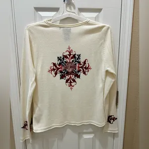 Harley Davidson Sweater cream Scrolled Fleur De Lis Size XL thumbnail 9