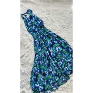 Abel the Label Blue Floral Maxi Dress Size Medium Halter Neck Open Back Tropical thumbnail 5