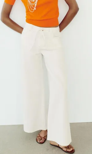 ZARA NWT White HIGH-WAISTED PALAZZO JEANS Z1975. Size Medium thumbnail 1