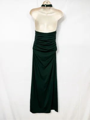 Reformation Jazlyn Knit Dress Midi Maxi Forest Hunter Green Halter Ruched thumbnail 5