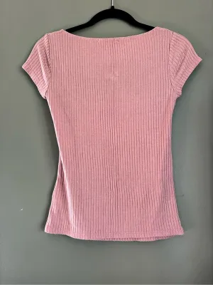 Reformation Jeans Knit Top Ribbed Square Neck Pink Medium thumbnail 2